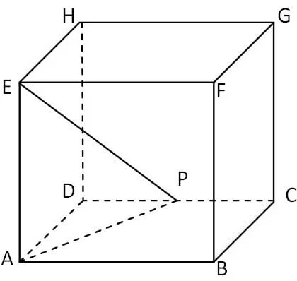 Panjang diagonal ruang kubus ABCDEFGH adalah 6√3 cm. Jika titik P adalah titik tengah CD maka panjang PE sama dengan