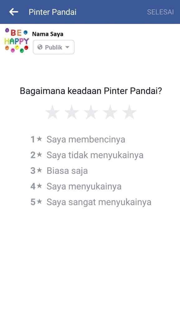 Peringkat bintang / ratings Berikan peringkat dengan bintang (1-5, nomer lima adalah terbaik atau sangat menyukaianya)