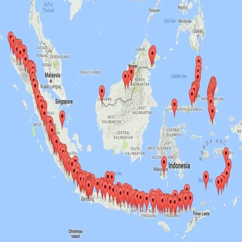 Map daftar Gunung berapi di Indonesia