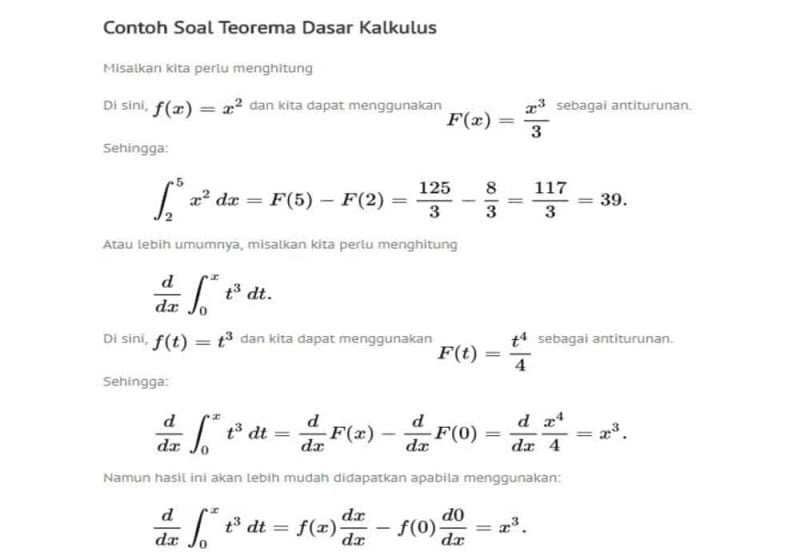 Teorema Dasar Kalkulus Beserta Contoh Soal dan Jawaban