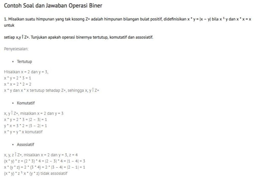 Operasi Biner Matematika Bersama Contoh Soal Dan Jawaban