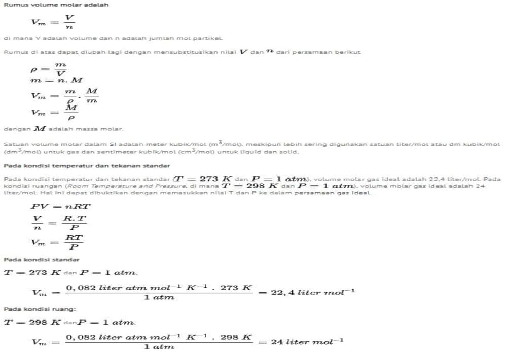 Volume Molar – Massa Molar (mol) – Rumus, Contoh Soal dan Jawaban